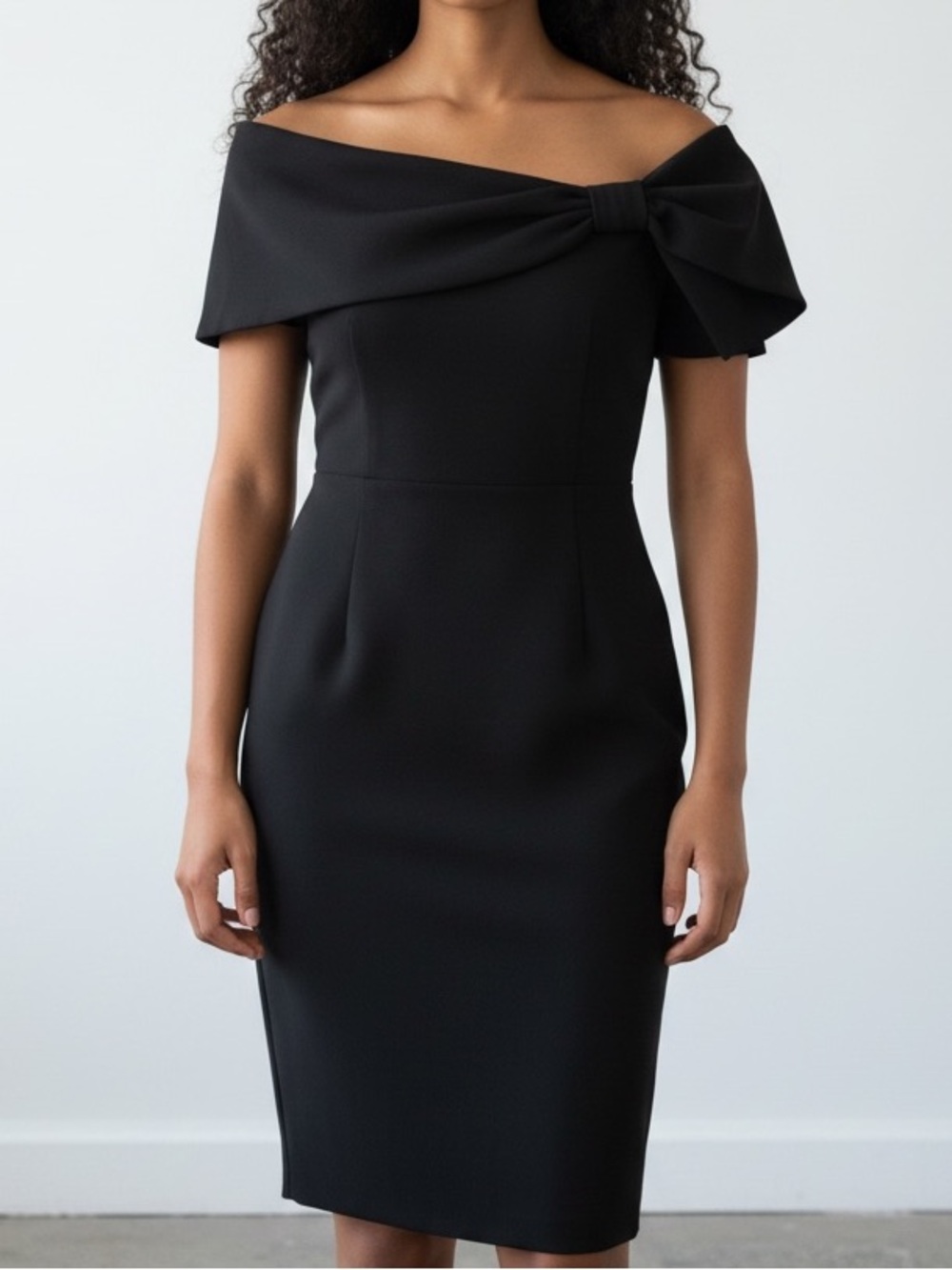 NWT Vince Camuto Black Asymmetrical Bow Sheath Dress